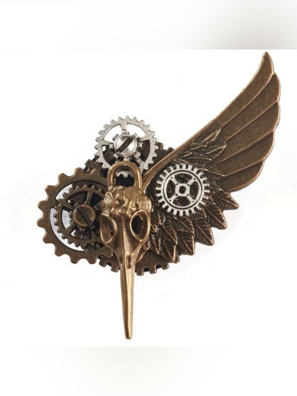 Steampunk Raven Skull Wing Bronze Brooch Unisex Gothic Style NEW